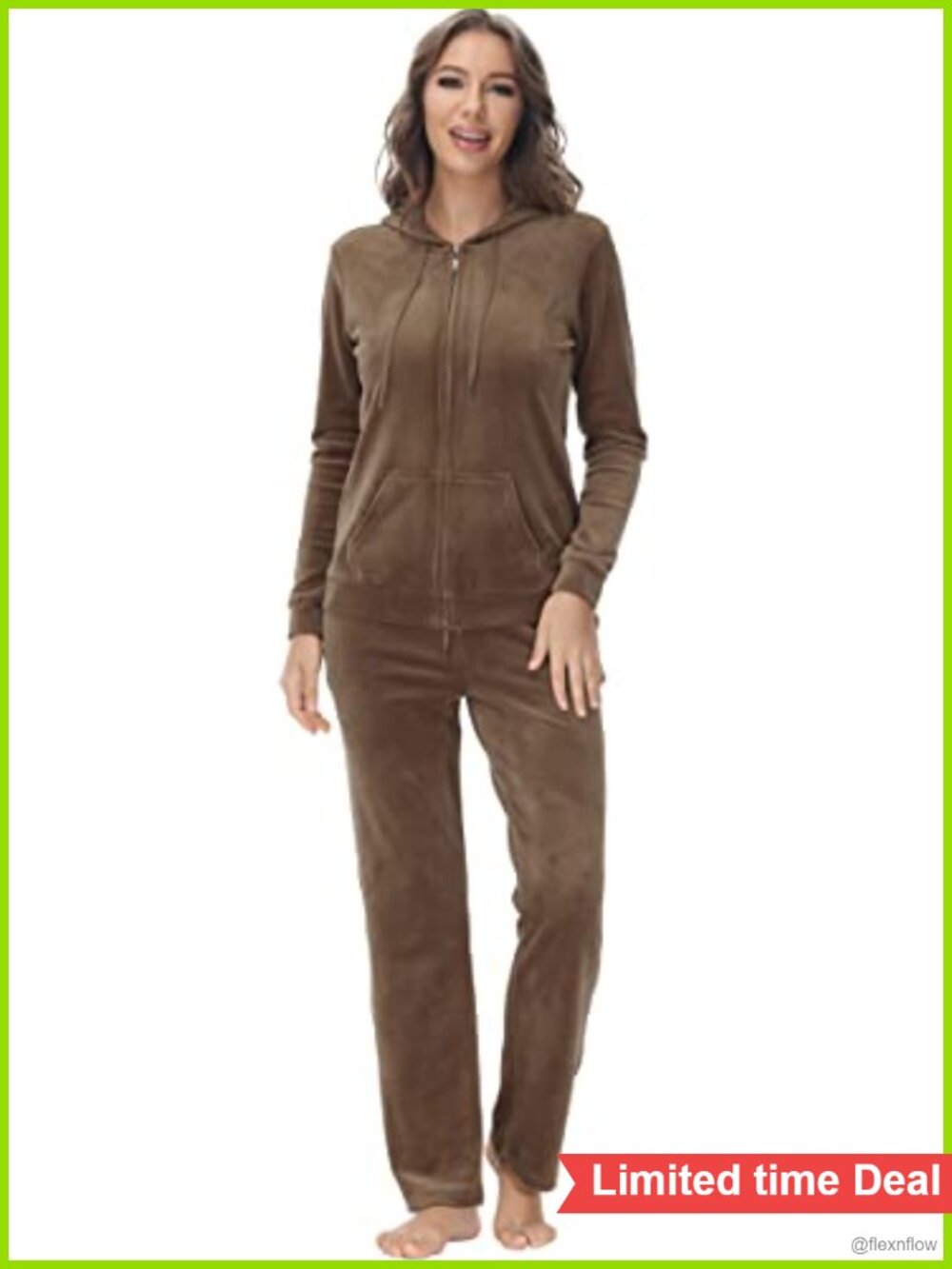 Women's Velour Tracksuit Set Full Zip Hoodie Straight Leg Pants